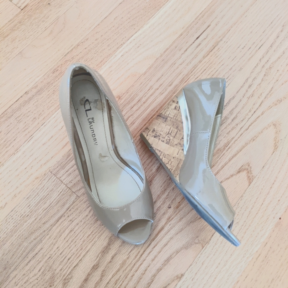 Nude Taupe Peep Toe Wedge Heels